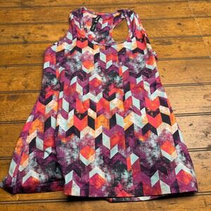Lukka Lux Womens Geometric Chevron Racerback Activewear Tank Top Purple Orange L